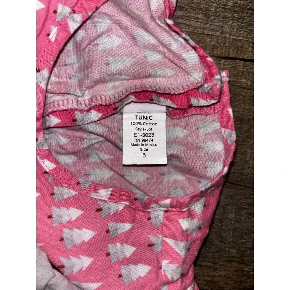 Ricrac‎ & Ruffles Girls Pink Grey Christmas Tree Flutter Sleeve Dress Pink Tree